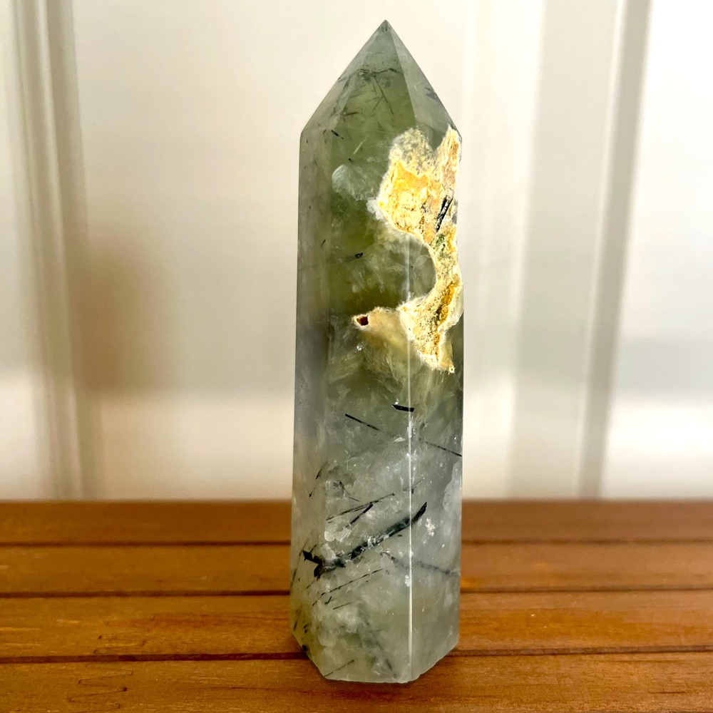 Prenite Tower | Natural Stone Crystal Point Obelisk Wand